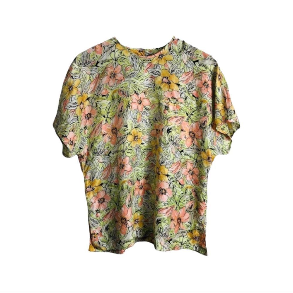 Diane Gilman Floral Print Top - Yellow, Pink, Green